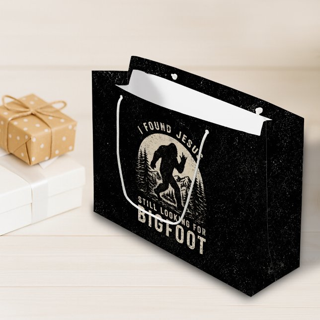 I Found Jesus Still Looking for Bigfoot Sasquatch Large Gift Bag (Front & back with the same image.)