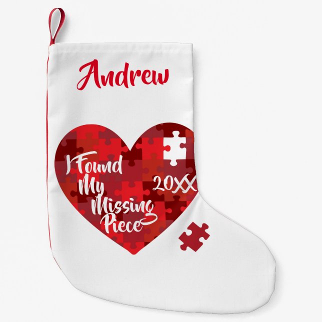 I Found My Missing Piece - Puzzle Heart Small Christmas Stocking (Front)