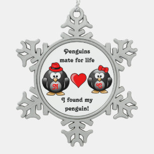 I Found My Penguin Mate for Life Pair Red Heart Snowflake Pewter Christmas Ornament