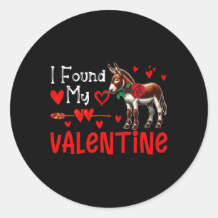 I Found My Valentine Donkey With Flower Farmer Cut Classic Round Sticker