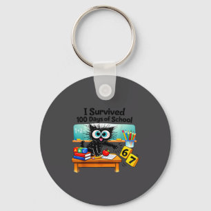 I Funny Survived 100 Days School Cat Key Ring