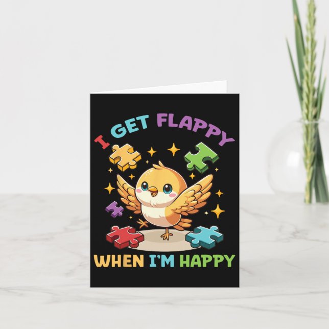 I Get Flappy When I'm Happy Cute Bird Autism Aware Card (Front)