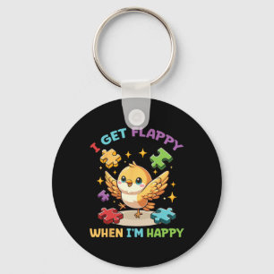 I Get Flappy When I'm Happy Cute Bird Autism Aware Key Ring