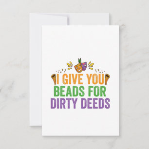 I Give You Beads For Dirty Deeds Funny Mardi Gras Thank You Card