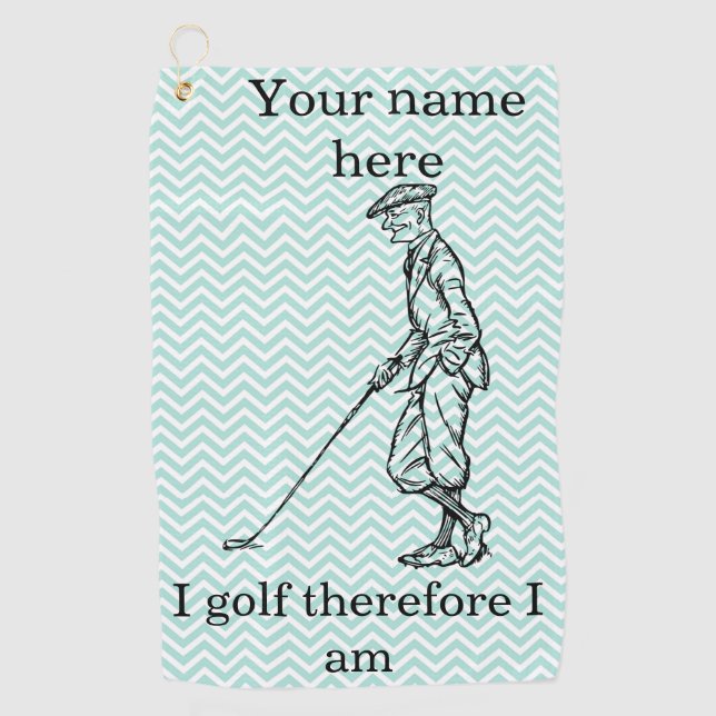 "I golf therefore I am"" Funny Personalized Towel (Front)