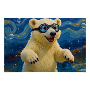 I Got Bubbles - Polar Bear Cub In Water Poster