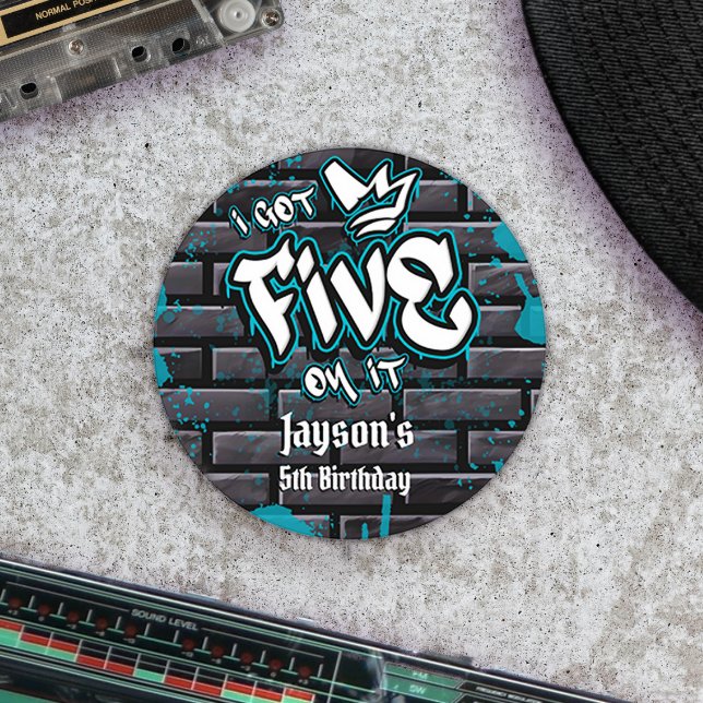 I Got Five on It  Classic Round Sticker (I Got Five on It Classic Round Sticker - Boy 5th Birthday - Graffiti)