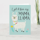 I got it from my Mama Llama Mother's Day Holiday Card<br><div class="desc">Cute llama theme mother's day card. The fun typography text says "I got it from my Mama Llama." Funny pun card to send to your mom on mother's day.</div>