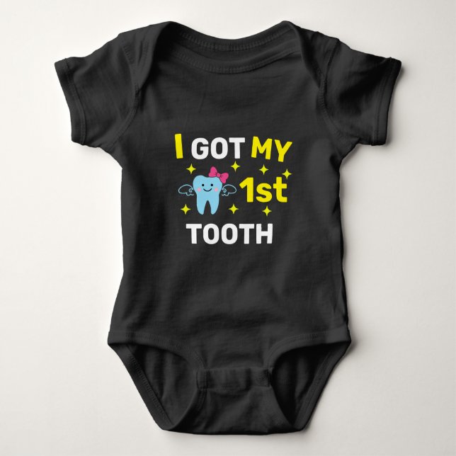 I Got My 1st Tooth with Cute Baby Tooth Baby Bodysuit (Front)