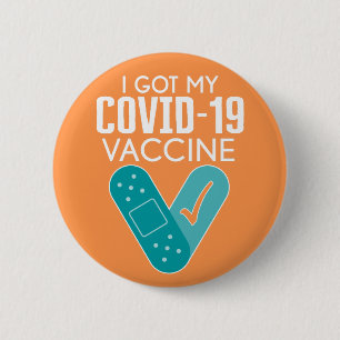 I got My Covid-19 Vaccine - orange blue 6 Cm Round Badge