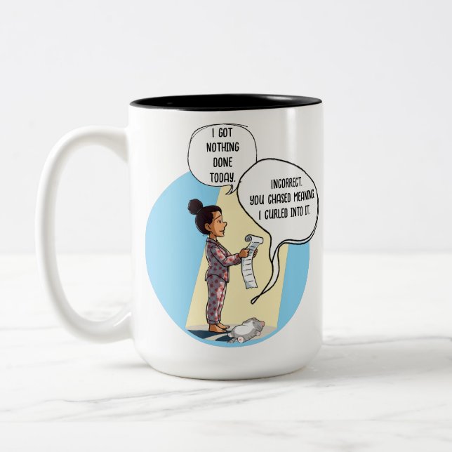 I Got Nothing Done Today Cat Humor Two-Tone Coffee Mug (Left)