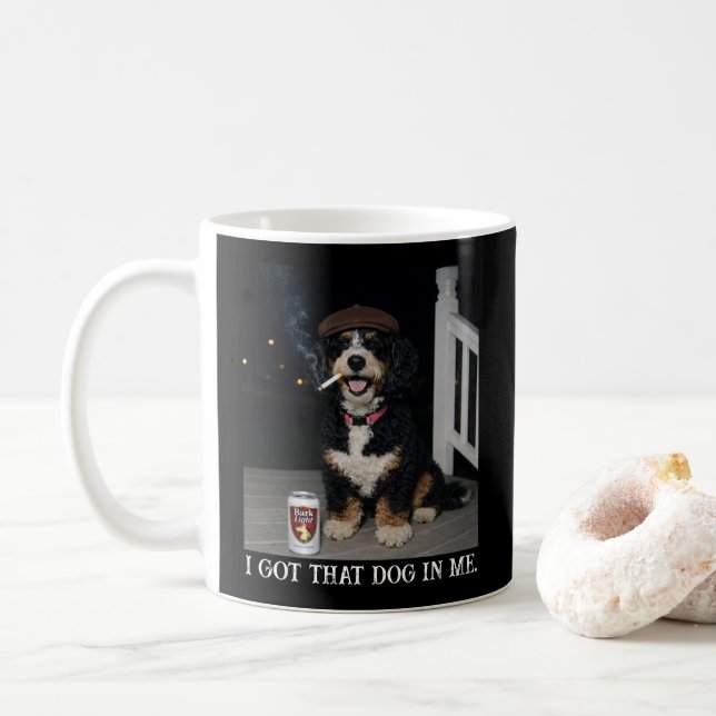 I Got That Dog In Me, Funny Bernedoodle Meme Coffee Mug (With Donut)