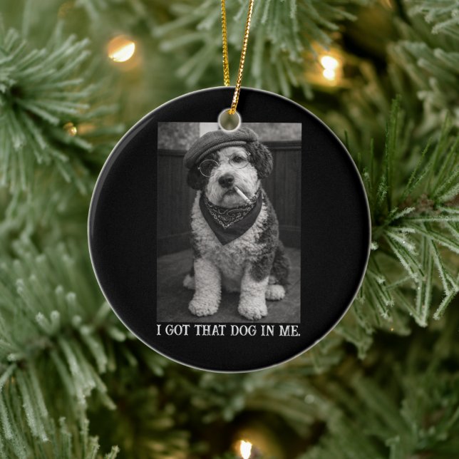 I Got That Dog In Me Funny Sheepadoodle Photo Ceramic Ornament (Tree)