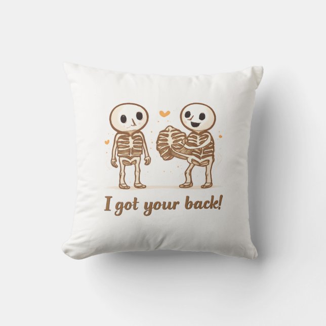 I Got Your Back Cute Skeleton Halloween Quote Cushion (Front)