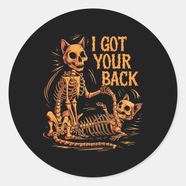 I Got Your Ck Funny Halloween Cat Skeleton Skull S Classic Round Sticker (Front)