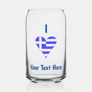I (Greek Flag Funky Heart) Your Text Can Glass