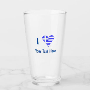 I (Greek Flag Heart) Blue Personalisation Drinking Glass