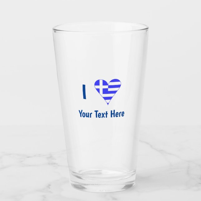 I (Greek Flag Heart) Blue Personalisation Drinking Glass (Front)