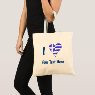 I (Greek Flag Heart) Blue Personalisation  Tote Bag