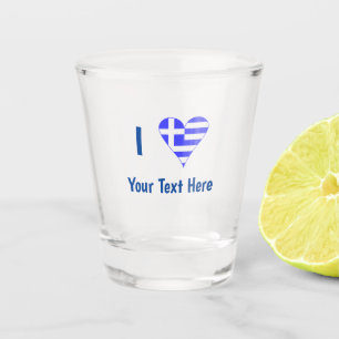 I (Greek Flag Heart) Your Text Shot Glass