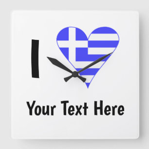 I (Greek Flag Heart) Your Text Square Wall Clock