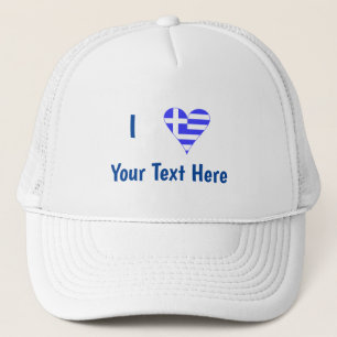 I (Greek Flag Heart) Your Text Trucker Hat