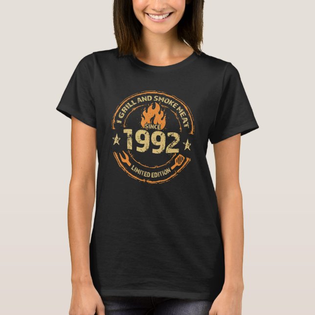 I Grill And Smoke Meat  Since 1992  30th Birthday T-Shirt (Front)