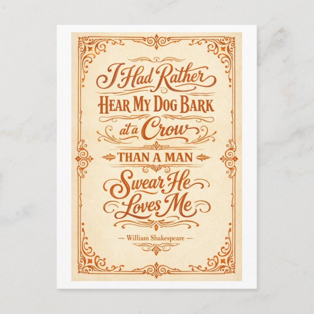 "I Had Rather Hear My Dog Bark" Shakespeare Postcard (Front)