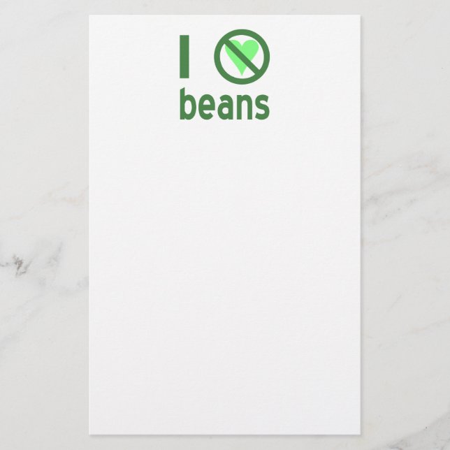 I Hate Beans Green Text Stationery (Front)