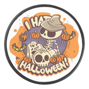 i hate halloween hockey puck