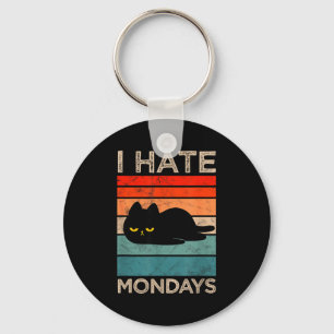 I Hate Mondays Retro Cat – Funny Lazy Cat  Key Ring