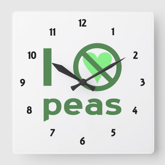 I Hate Peas Green Text Square Wall Clock (Front)