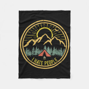 I Hate People Camping Shirt Retro Funny Camp Lover Fleece Blanket