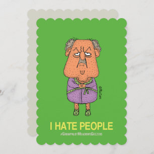 I hate people - grumpy man cartoon green card