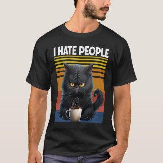 I Hate People Introvert Morning People Coffee Cat T-Shirt