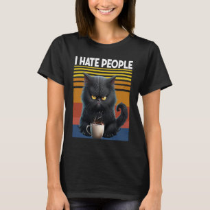 I Hate People Introvert Morning People Coffee Cat T-Shirt