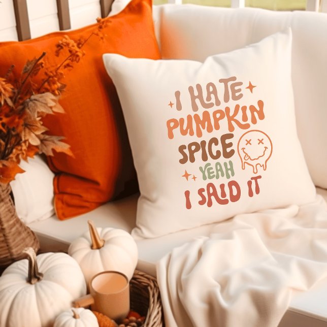 I hate pumpkin spice groovy retro fall autumn cushion (Creator Uploaded)