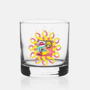I Hate Summer! Fun Comic-Style Illustration Whiskey Glass
