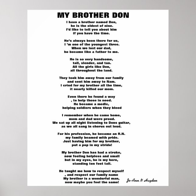 I HAVE A BROTHER NAMED DON poem Poster (Front)