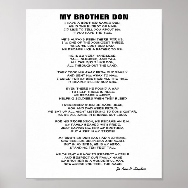 I HAVE A BROTHER NAMED DON poem Poster (Front)