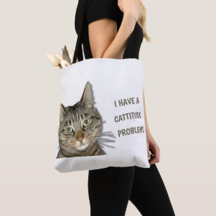 I have a cattitude problem! cute custom tote bag