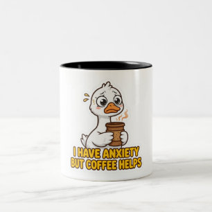 I Have Anxiety But Coffee Helps Funny Two-Tone Coffee Mug