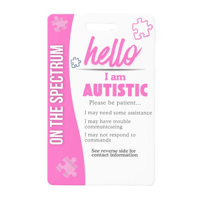 I Have Autism ID Personalised Autistic Name Badge (I Have Autism ID Personalized Autistic Name Badge)