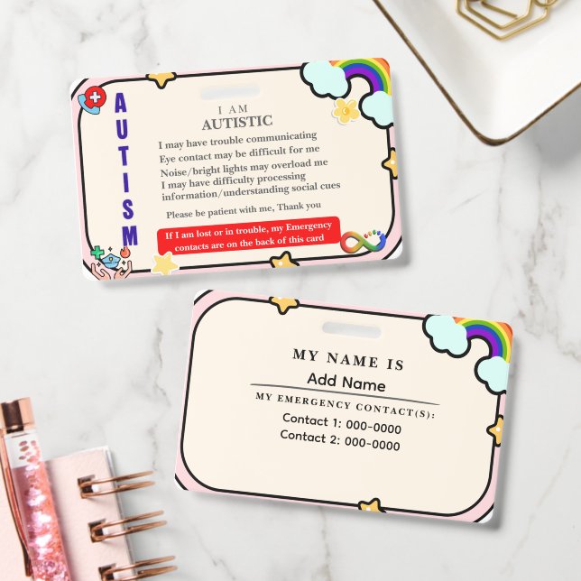 I Have Autism ID Personalized Autistic Name Badge (Office)