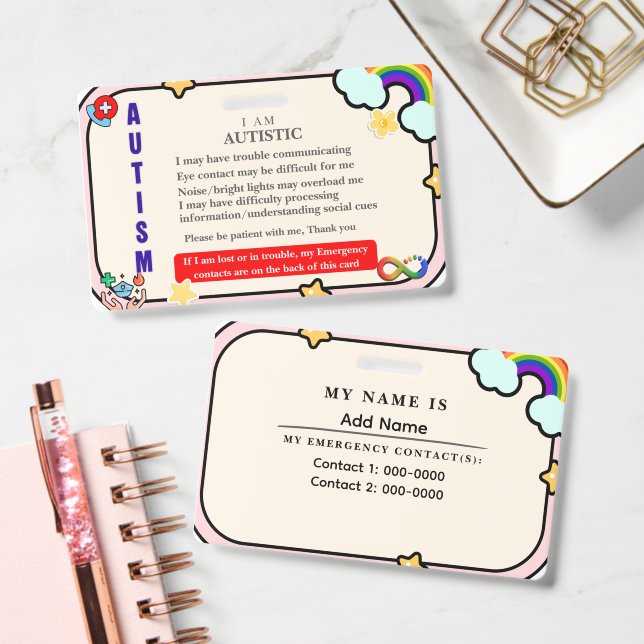 I Have Autism ID Personalized Autistic Name Badge (Office)