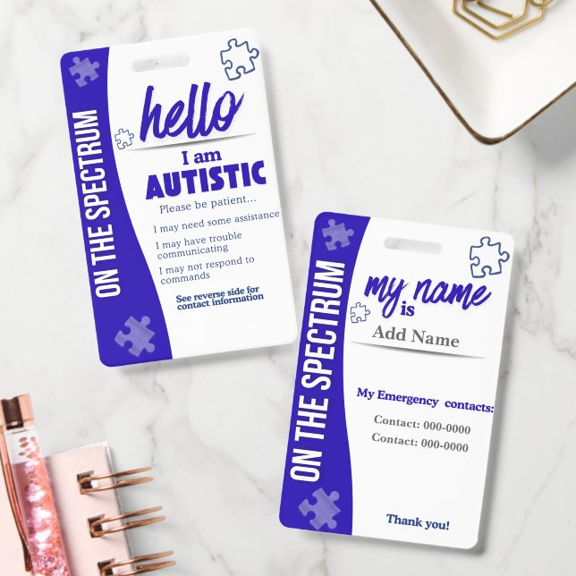 I Have Autism ID Personalized Autistic Name Badge (Office)