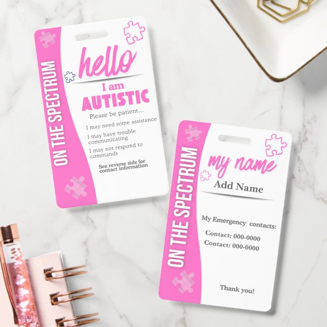 I Have Autism ID Personalized Autistic Name Badge (Office)