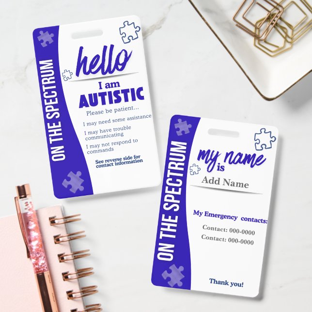 I Have Autism ID Personalized Autistic Name Badge (Office)
