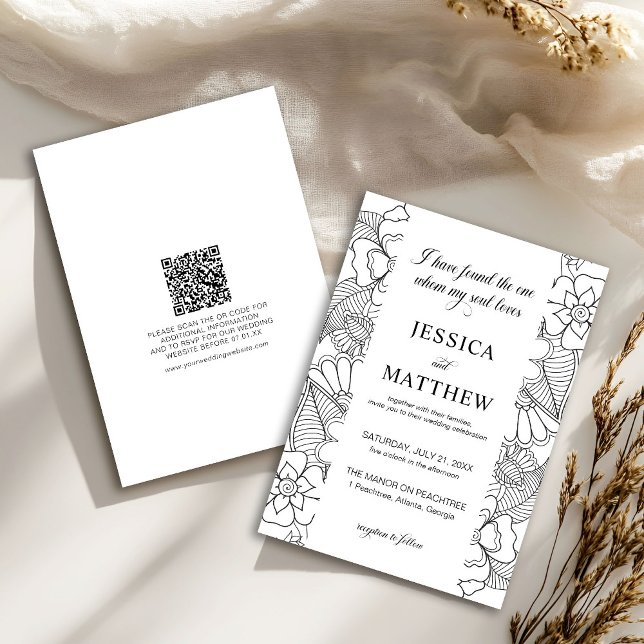 I Have Found the One Black and White Floral Invitation (Creator Uploaded)