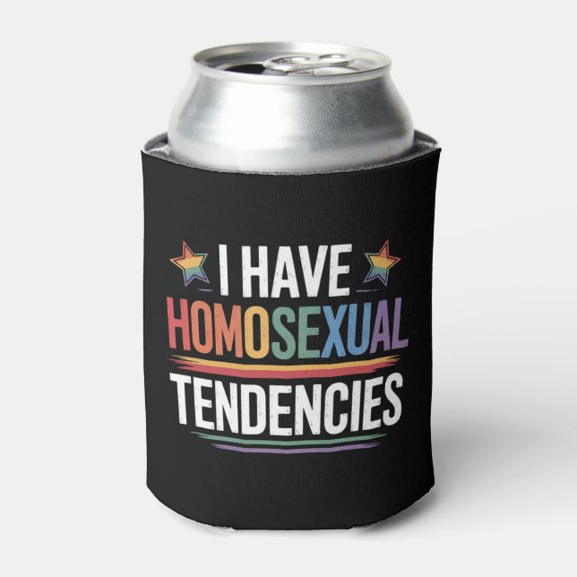 I Have Homosexual Tendencies LGBTQ Pride Rainbow Can Cooler (Can Front)